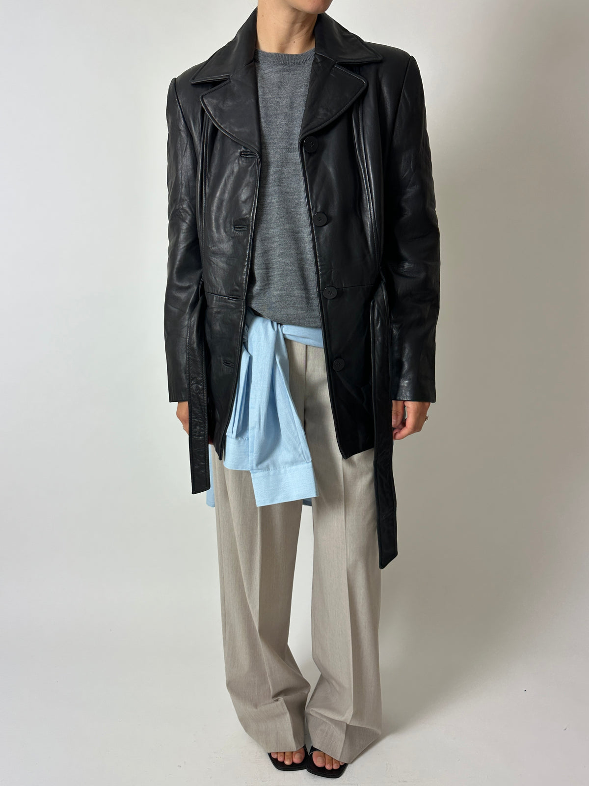 Belted leather jacket | Black