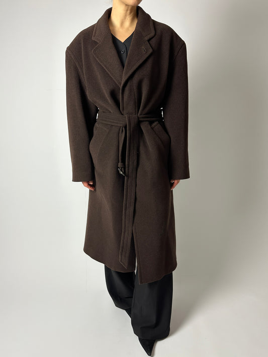 Belted wool coat | Dark brown