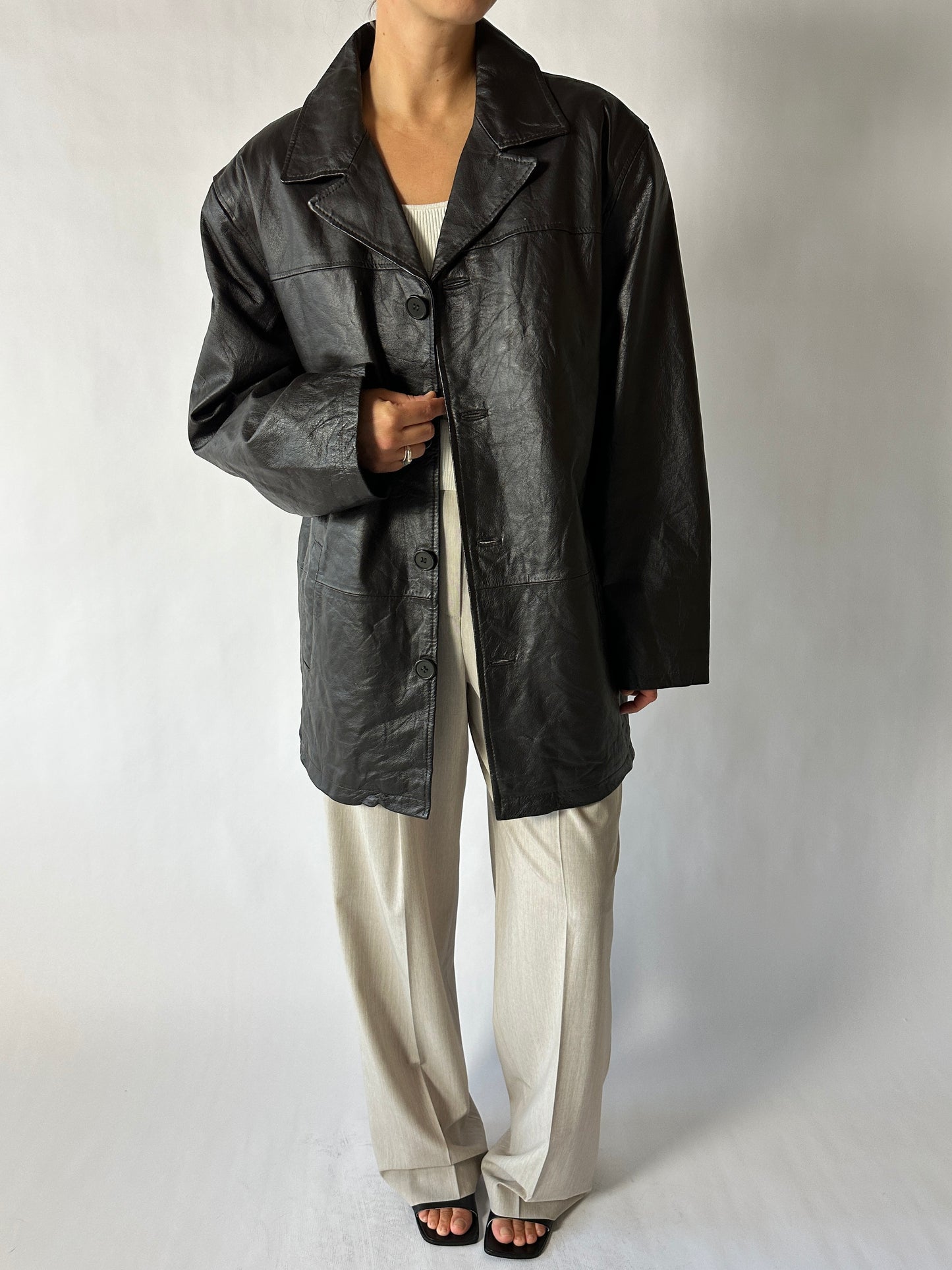 Minimal leather jacket | Dark brown