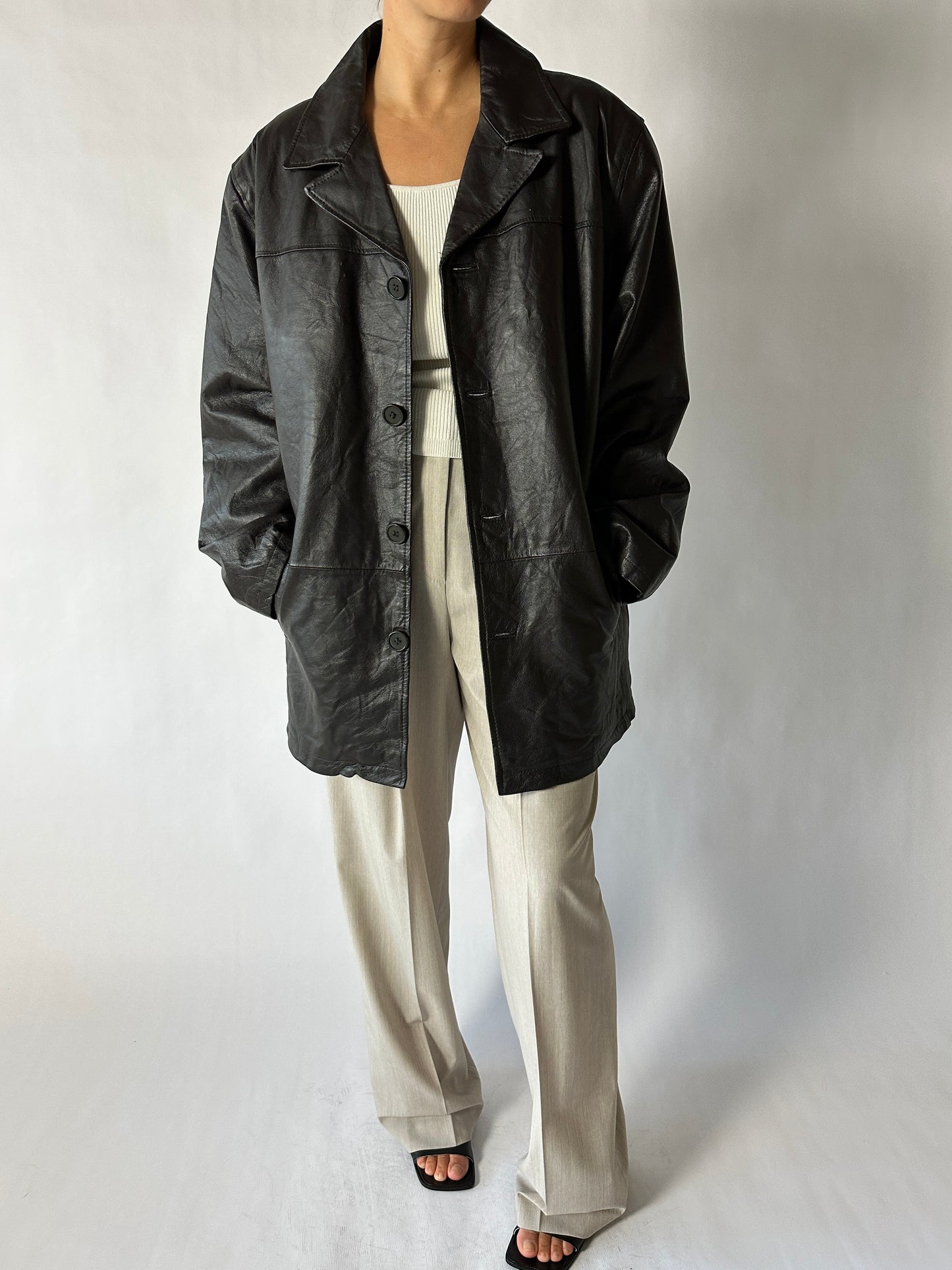 Minimal leather jacket | Dark brown