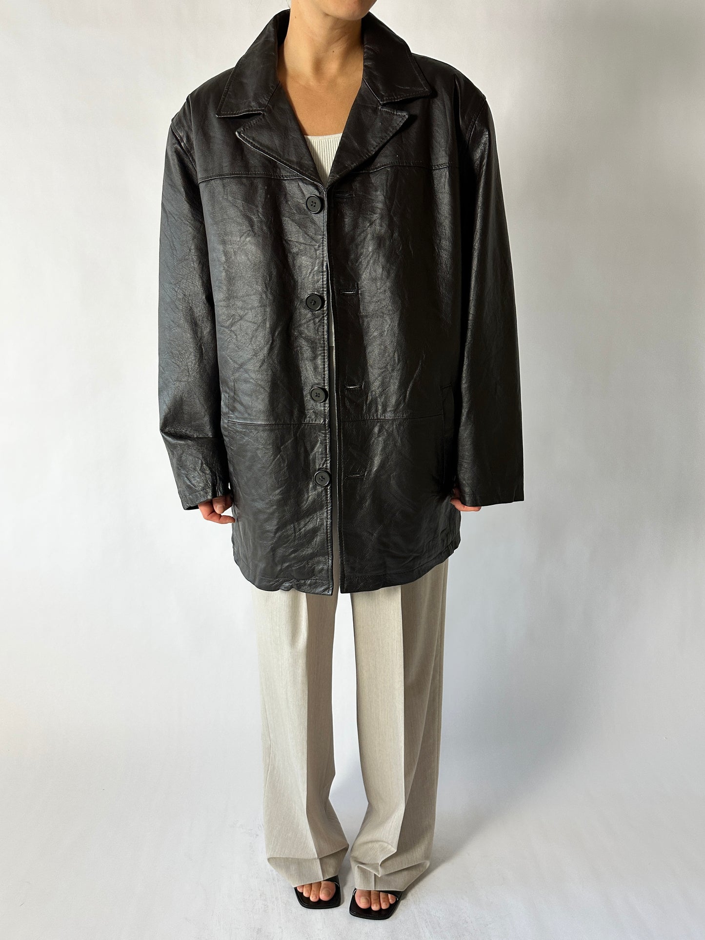 Minimal leather jacket | Dark brown