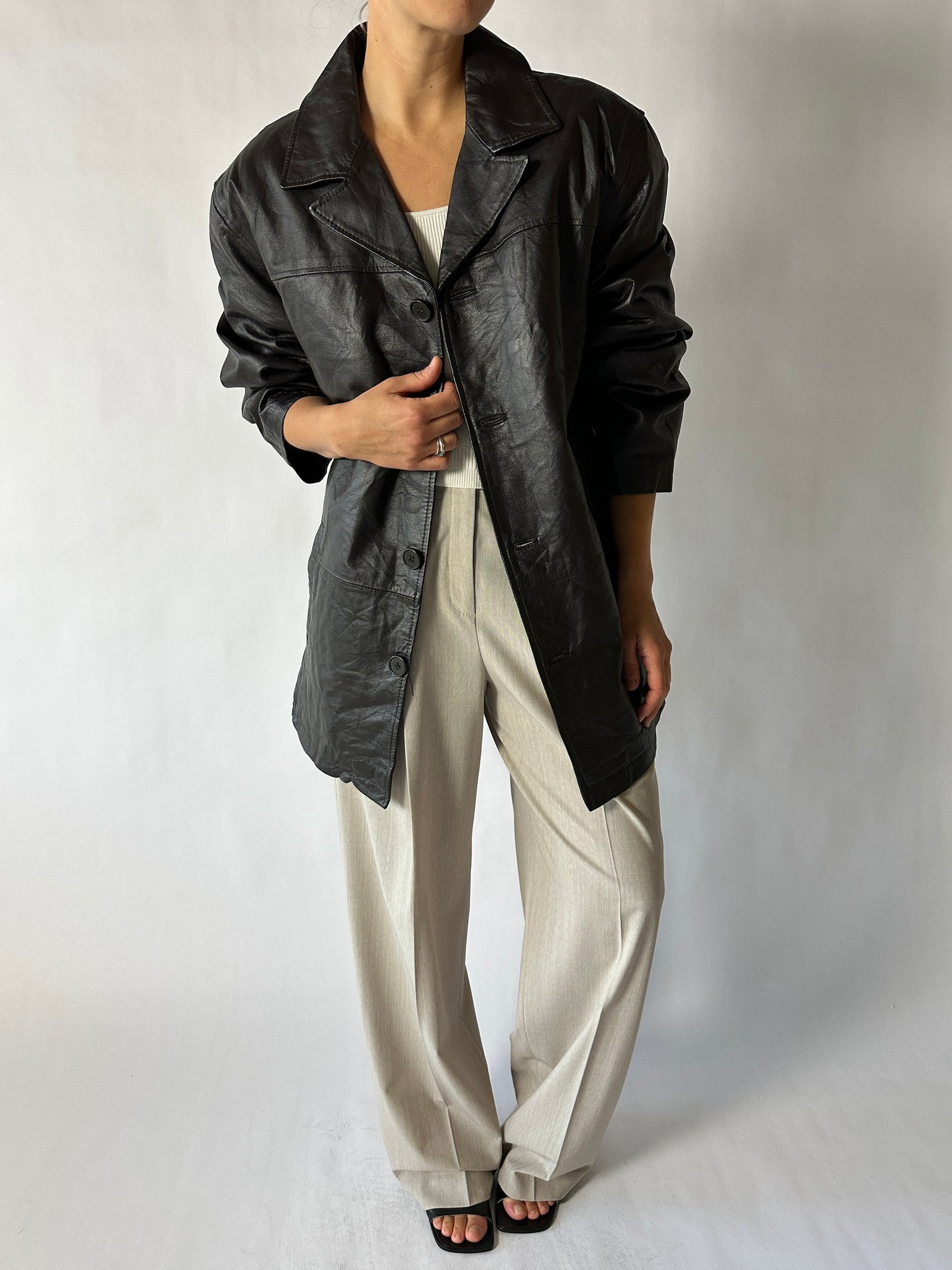Minimal leather jacket | Dark brown