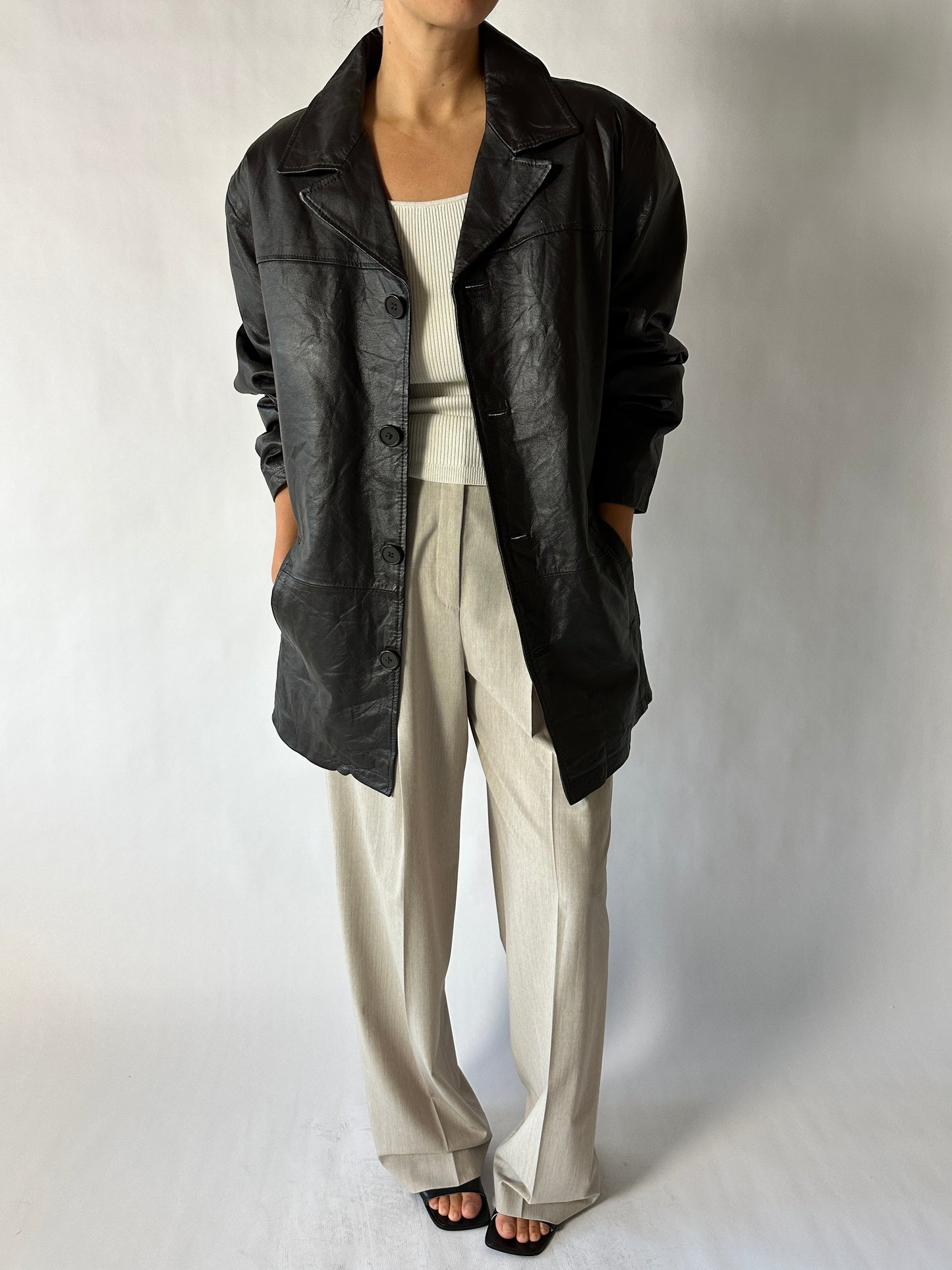 Minimal leather jacket | Dark brown