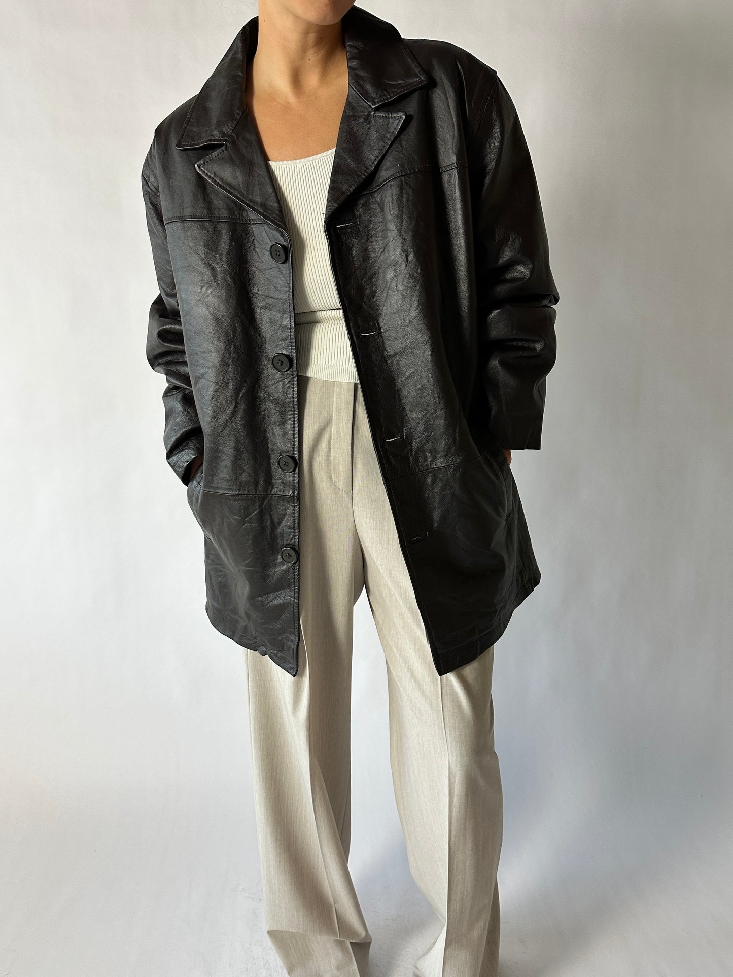 Minimal leather jacket | Dark brown