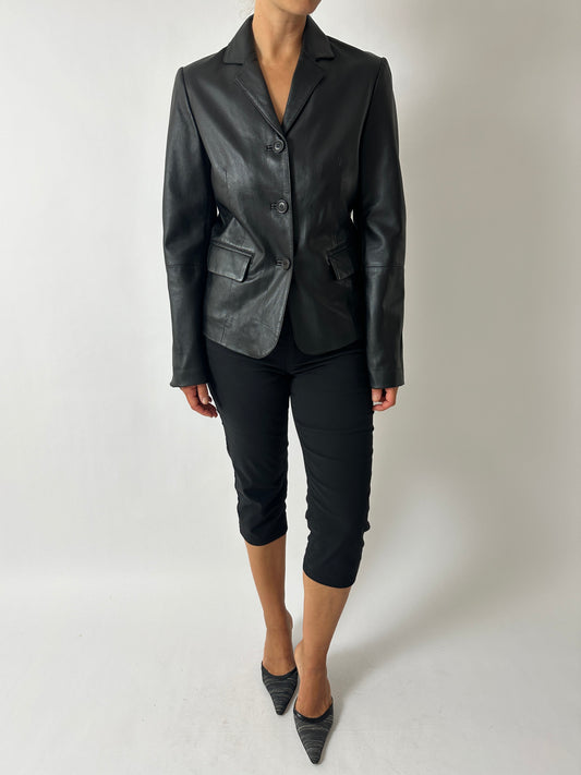 Leather blazer jacket| Black