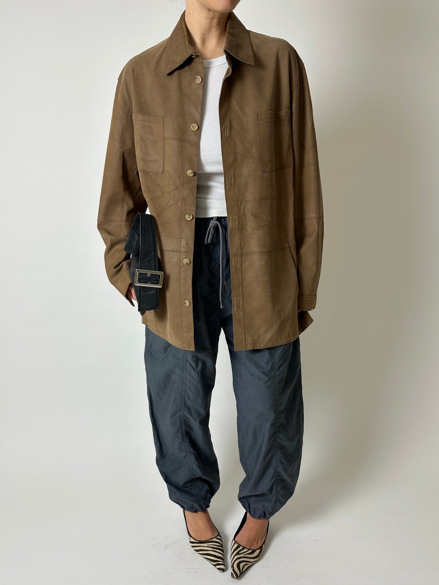 Leather shirt jacket | Chestnut