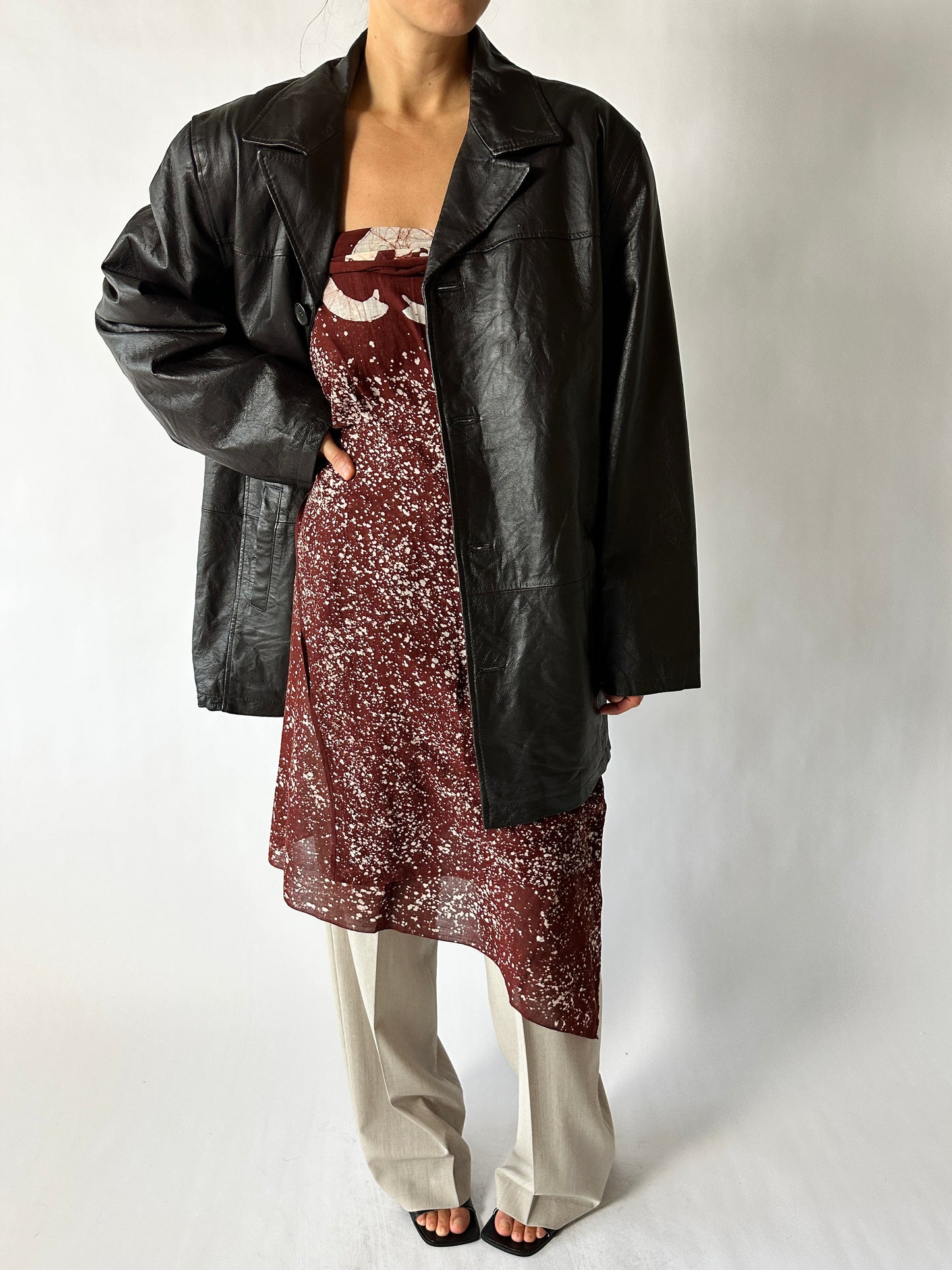 Minimal leather jacket | Dark brown