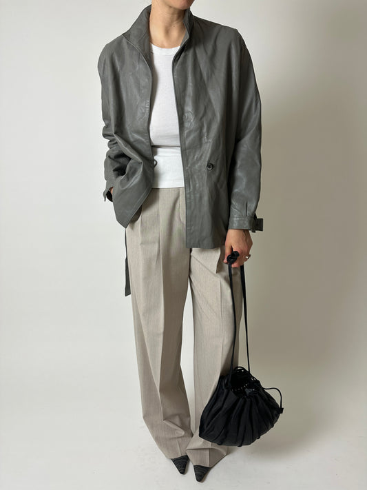 Leather belted jacket | Grey