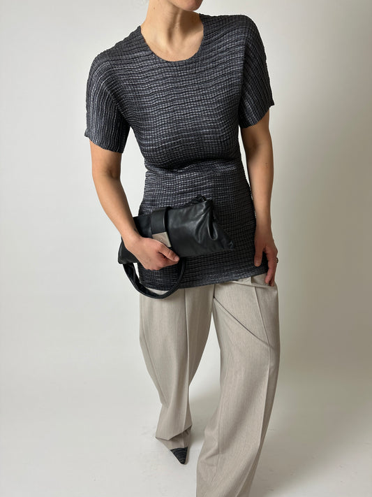 Pleated long top | Dark grey