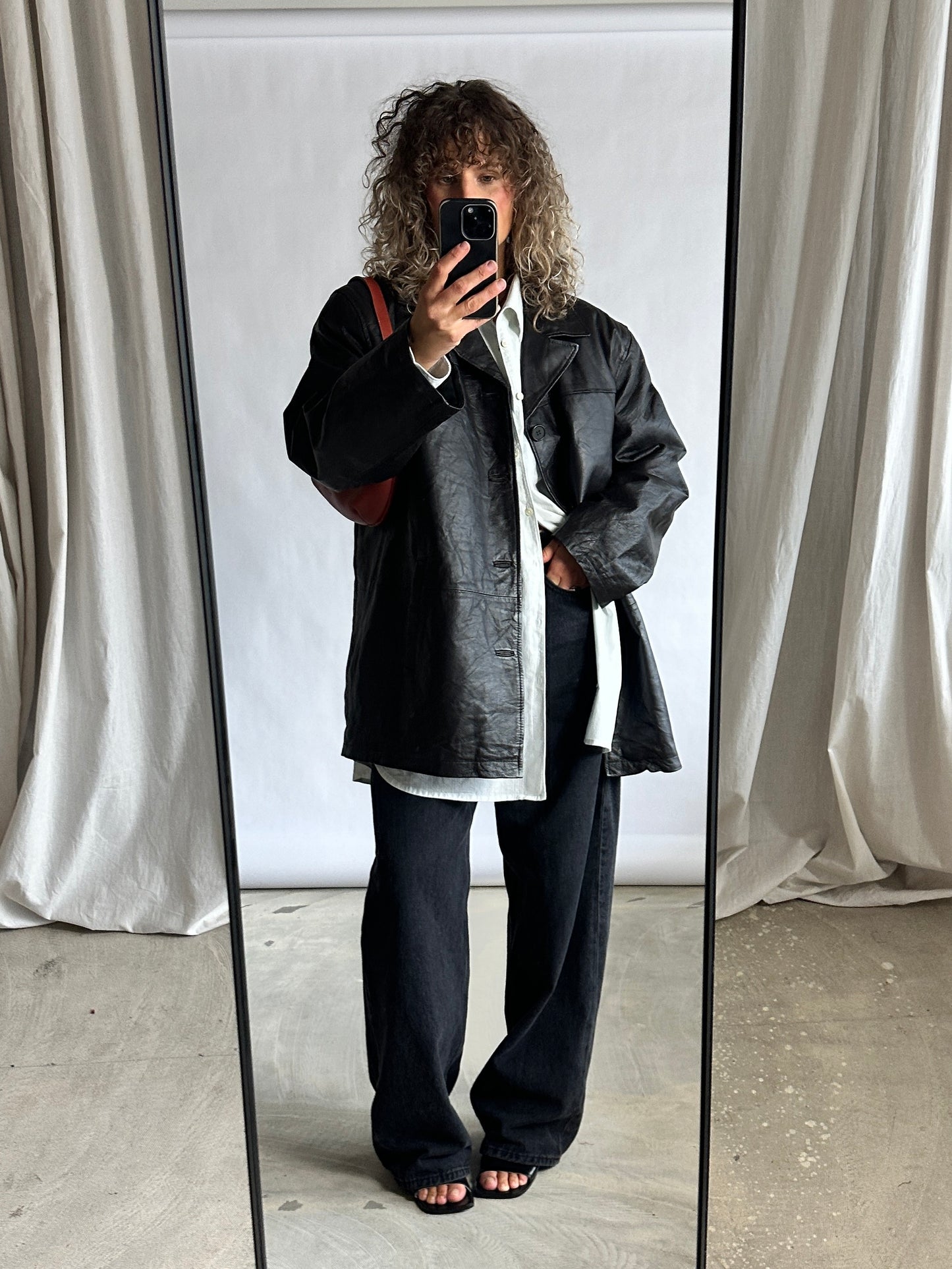 Minimal leather jacket | Dark brown