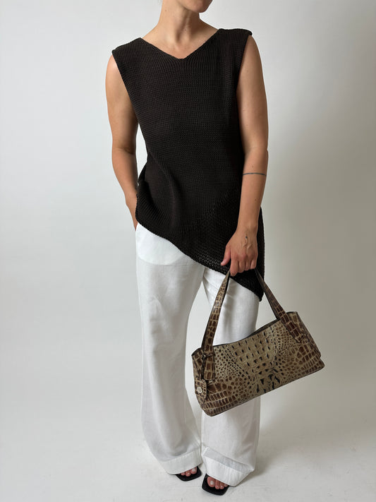Croc embossed leather bag | Brown