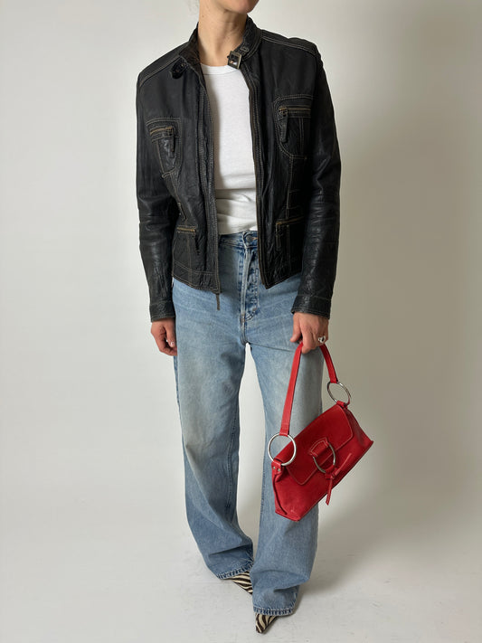 Leather fitted jacket | Black