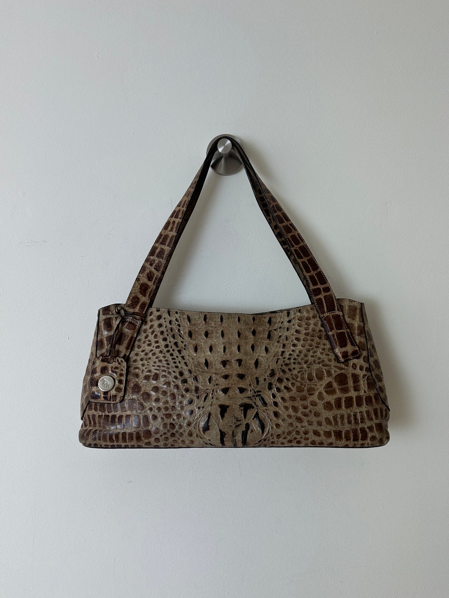 Croc embossed leather bag | Brown