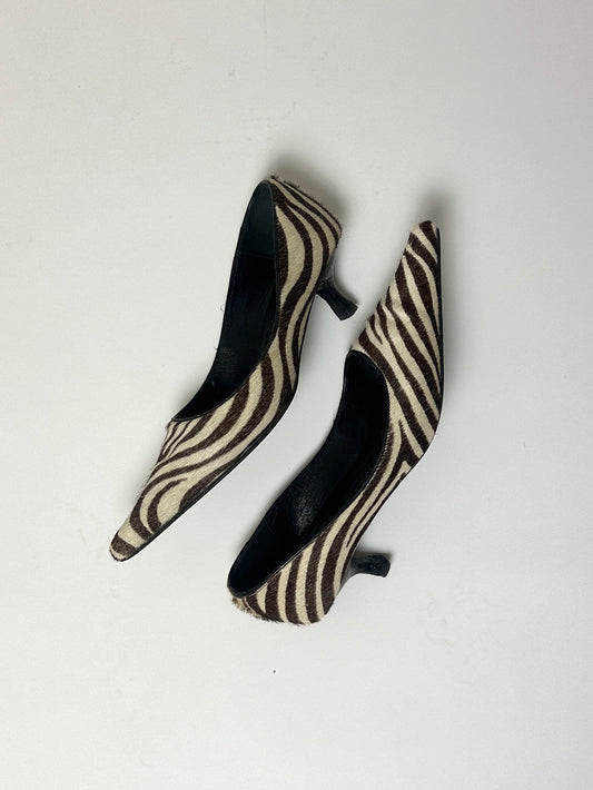 Leather zebra-print pumps | Brown / beige