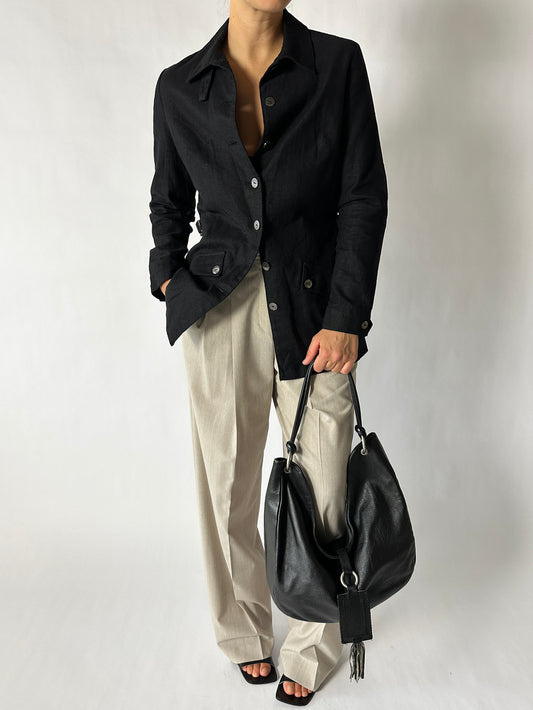 Linen blend jacket | Black