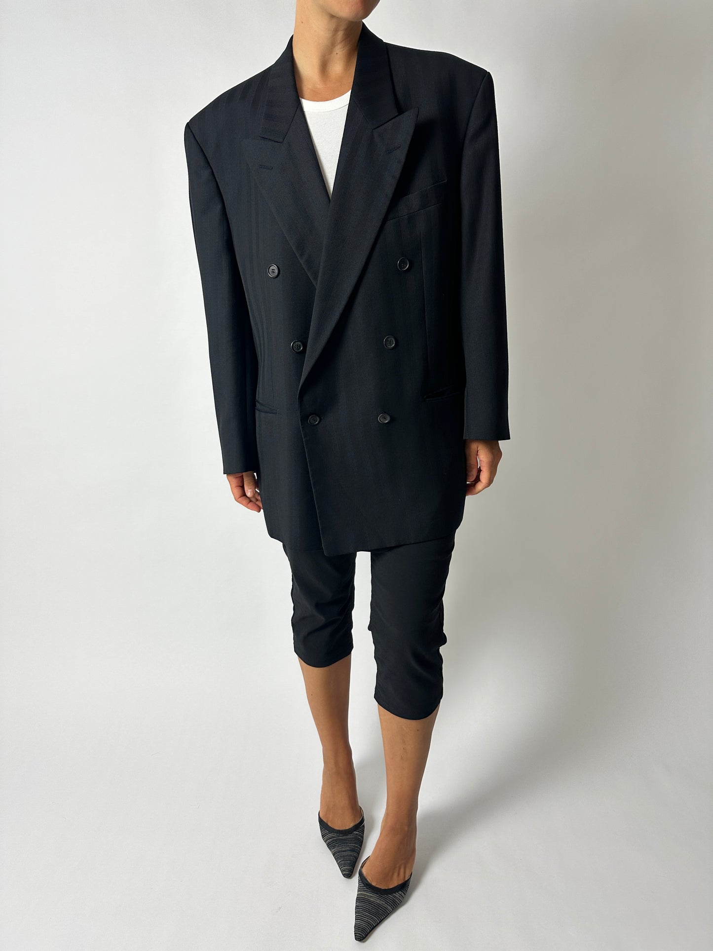 Double-breasted striped blazer | Black