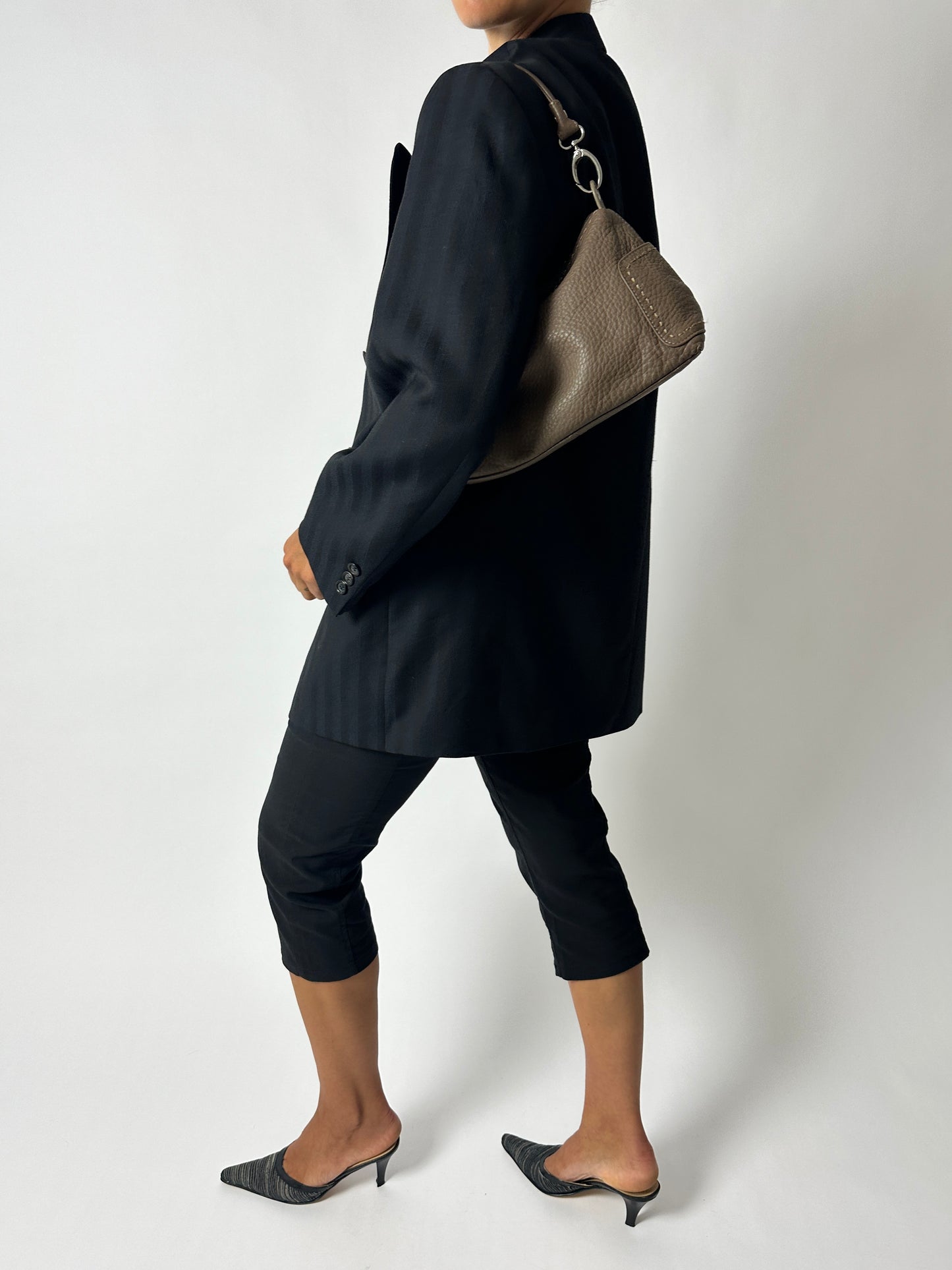 Double-breasted striped blazer | Black