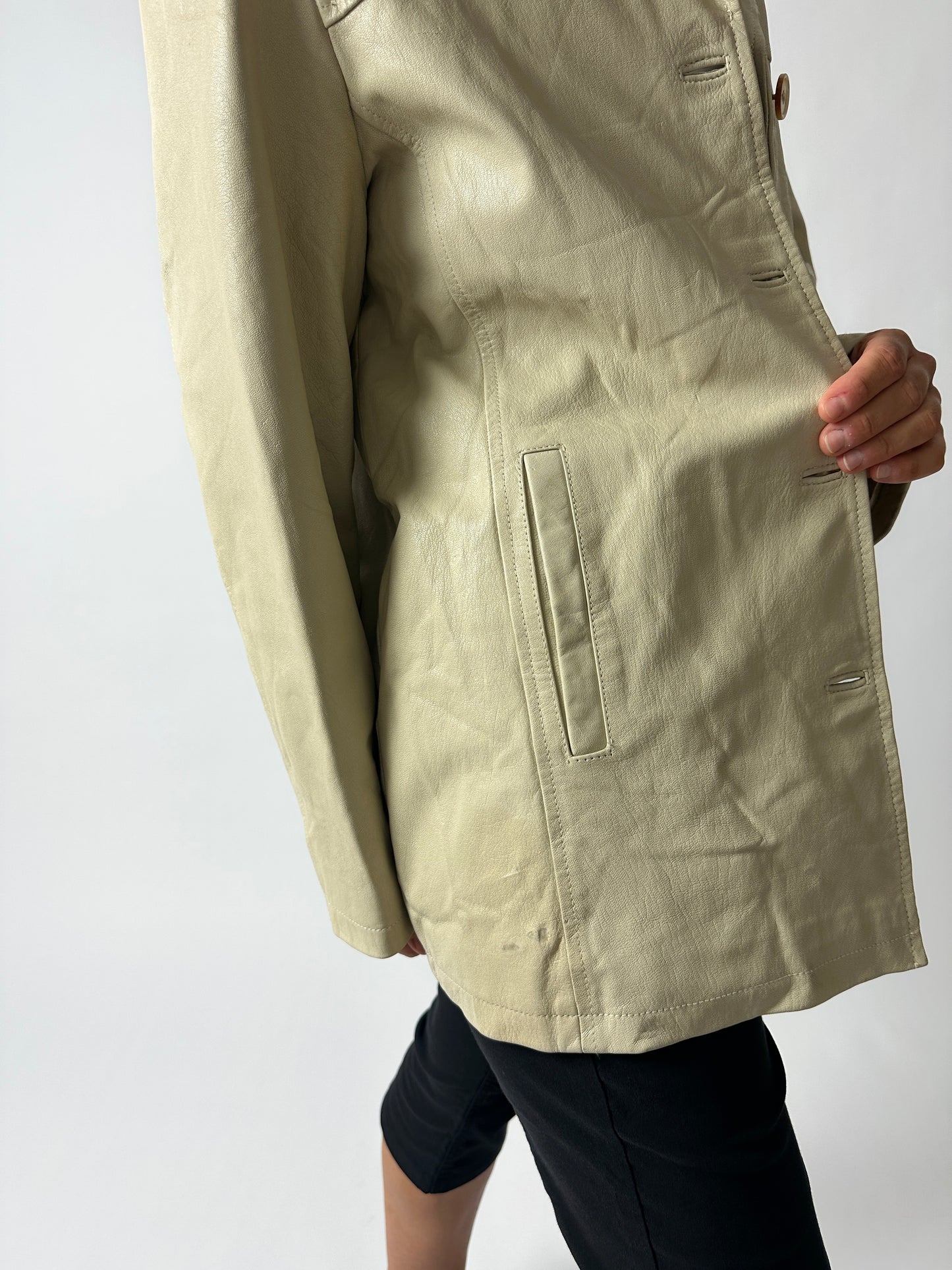 Minimal leather jacket | Soft ecru