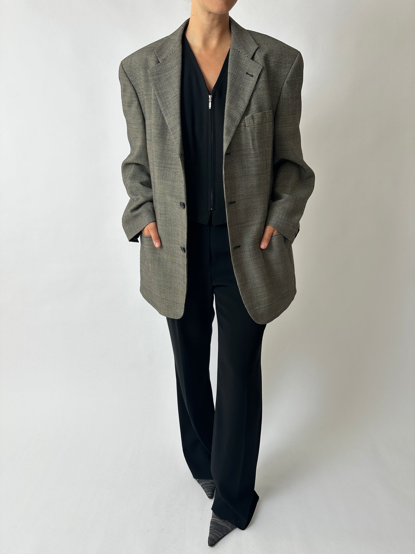 Oversized woven blazer | Black / Beige