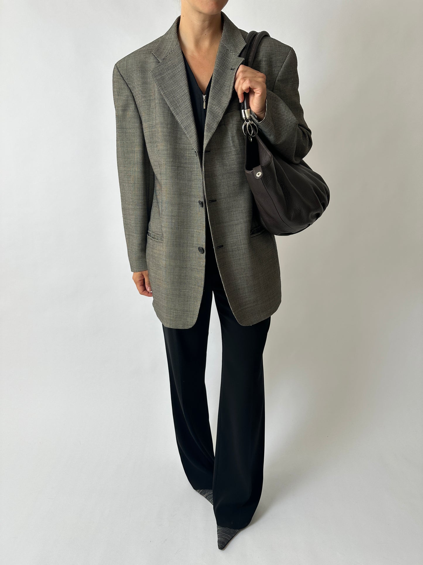 Oversized woven blazer | Black / Beige