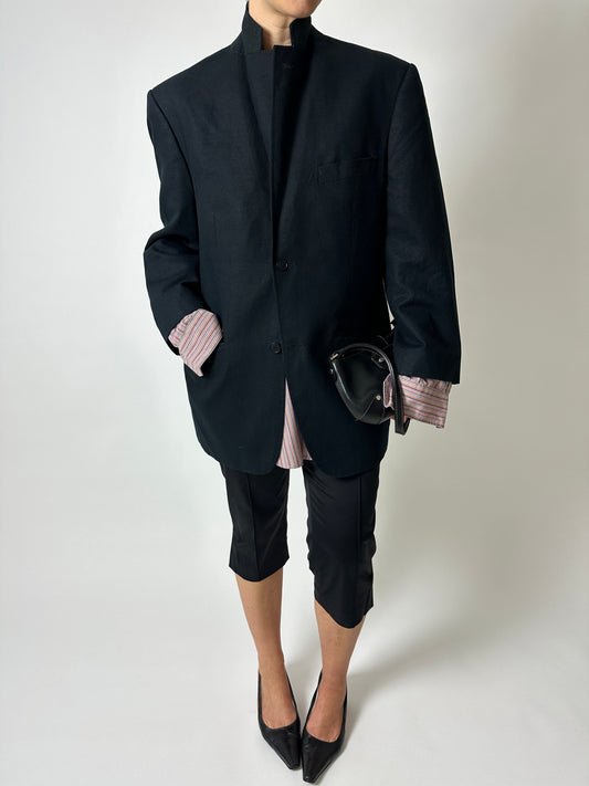 Linen blend blazer | Black