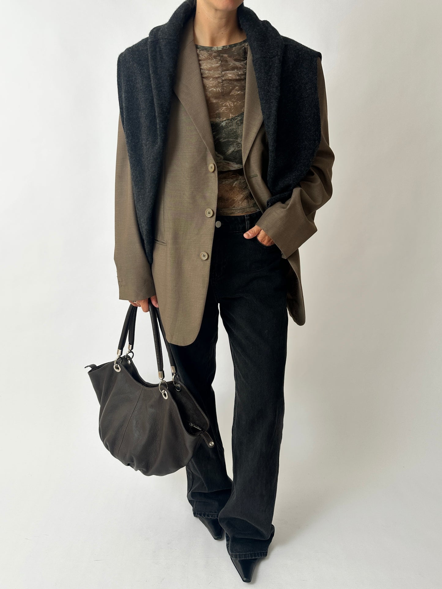 Oversized wool blazer | Soft Brown