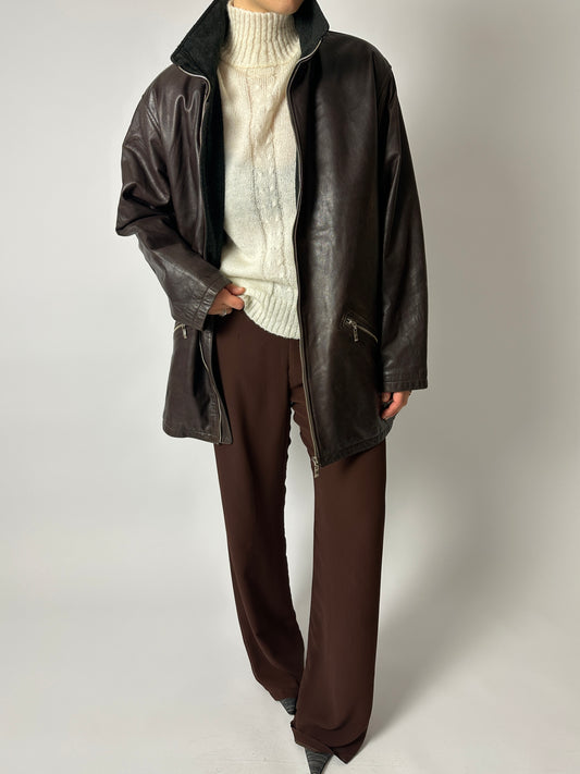 Leather jacket | Dark brown