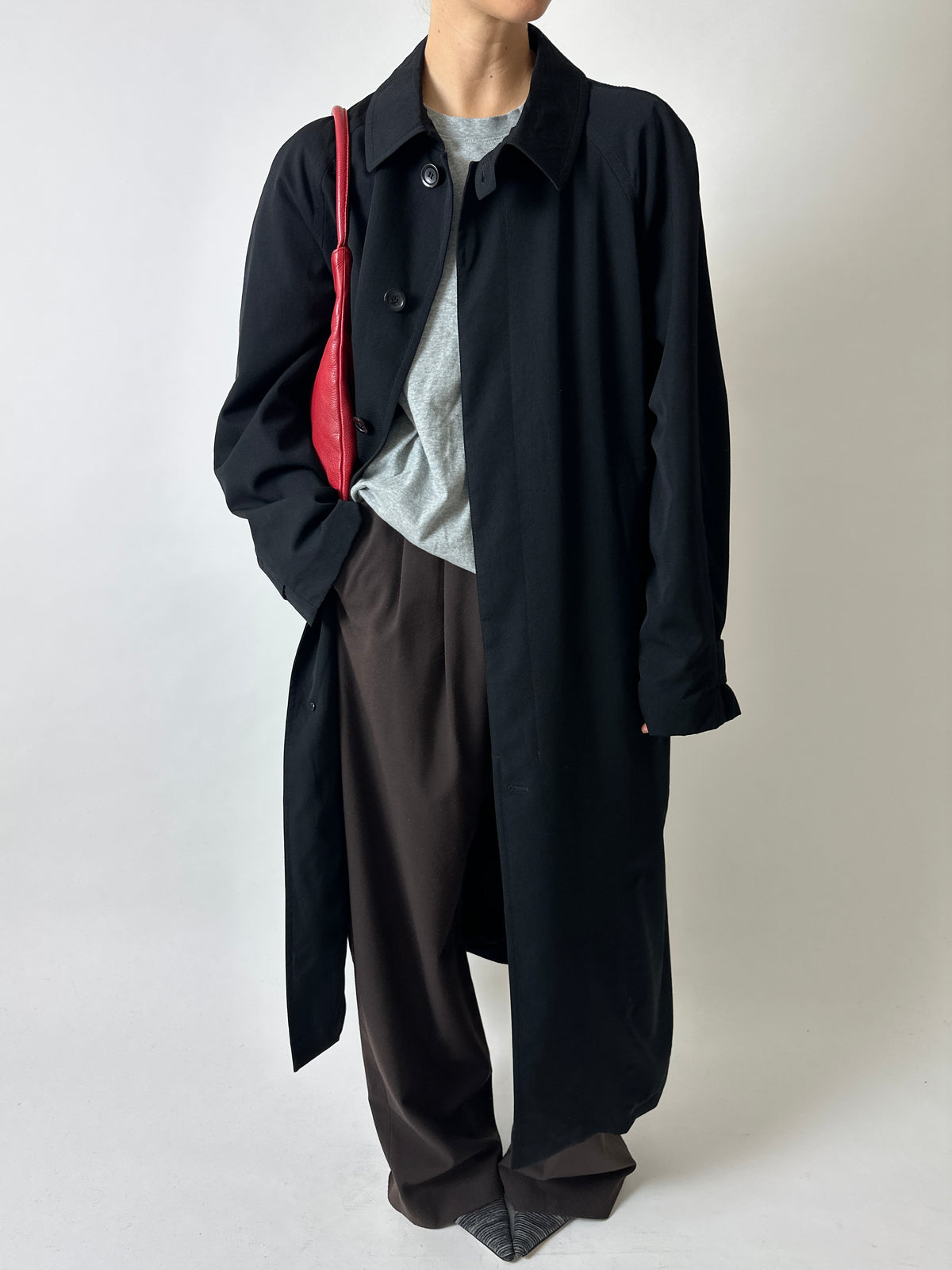 Long wool trench coat | Black