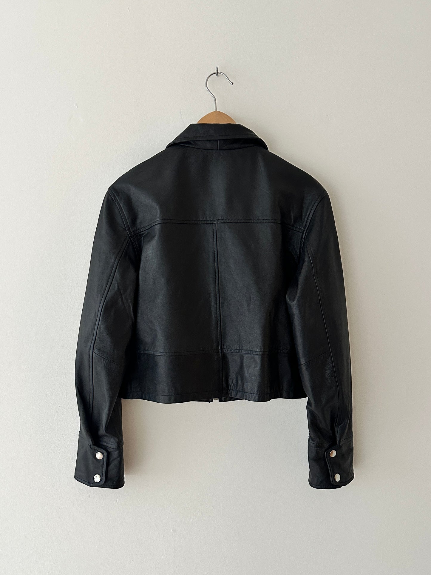 Leather zip cropped jacket | Black