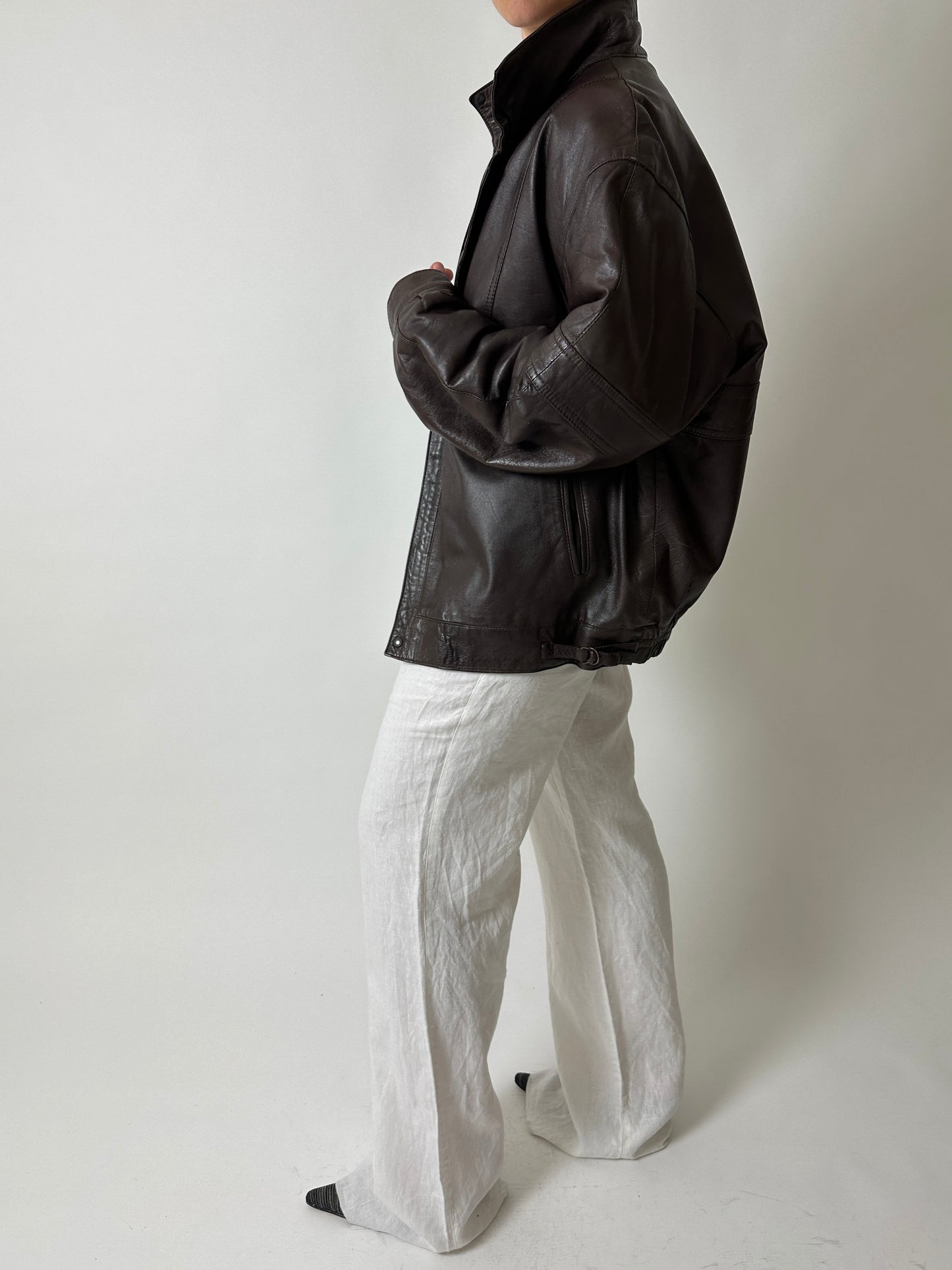 Leather bomber jacket | Dark brown