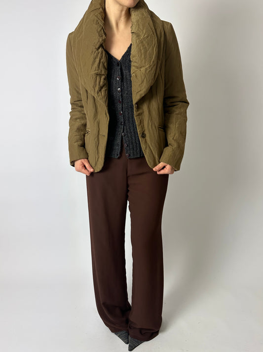 Cropped padded jacket | Dark olive