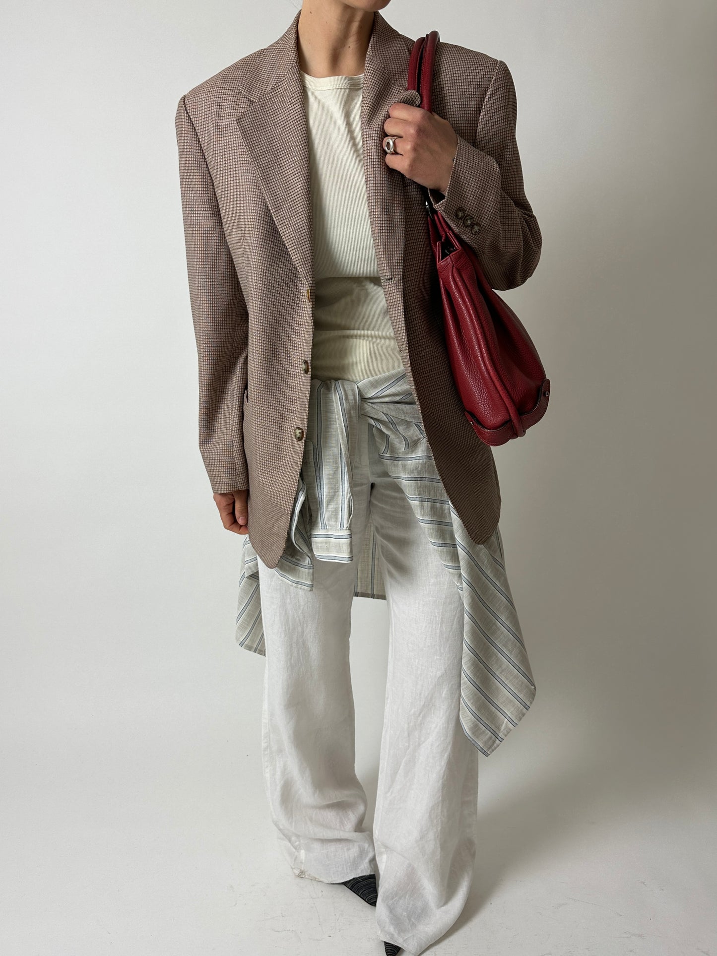 Relaxed fit woven blazer | Bordeaux / Ecru