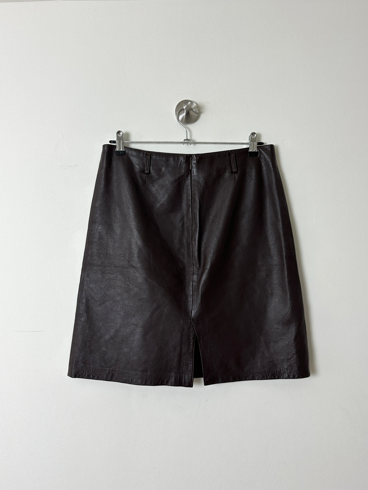 Leather midi skirt | Dark brown