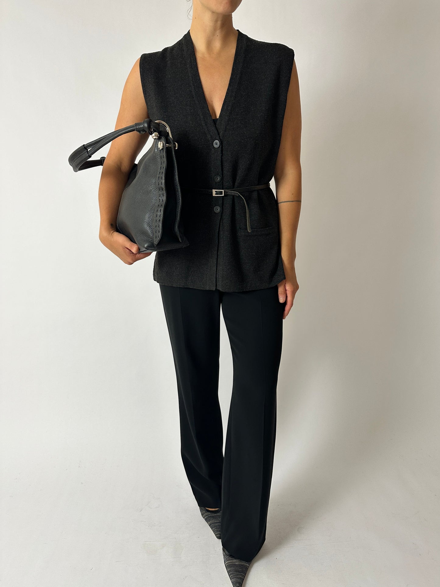 Wool blend sleeveless cardigan | Dark grey