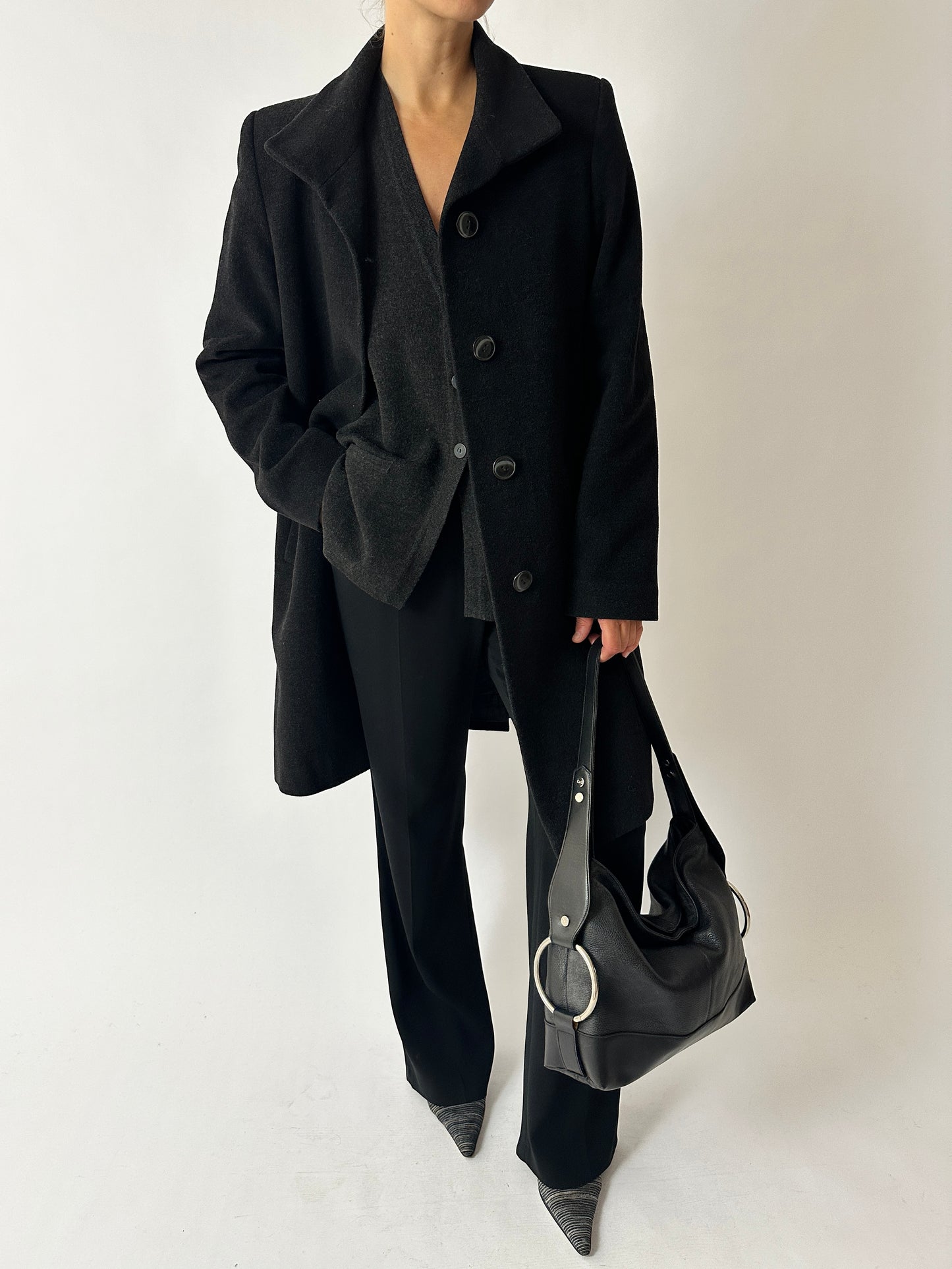 Wool blend sleeveless cardigan | Dark grey