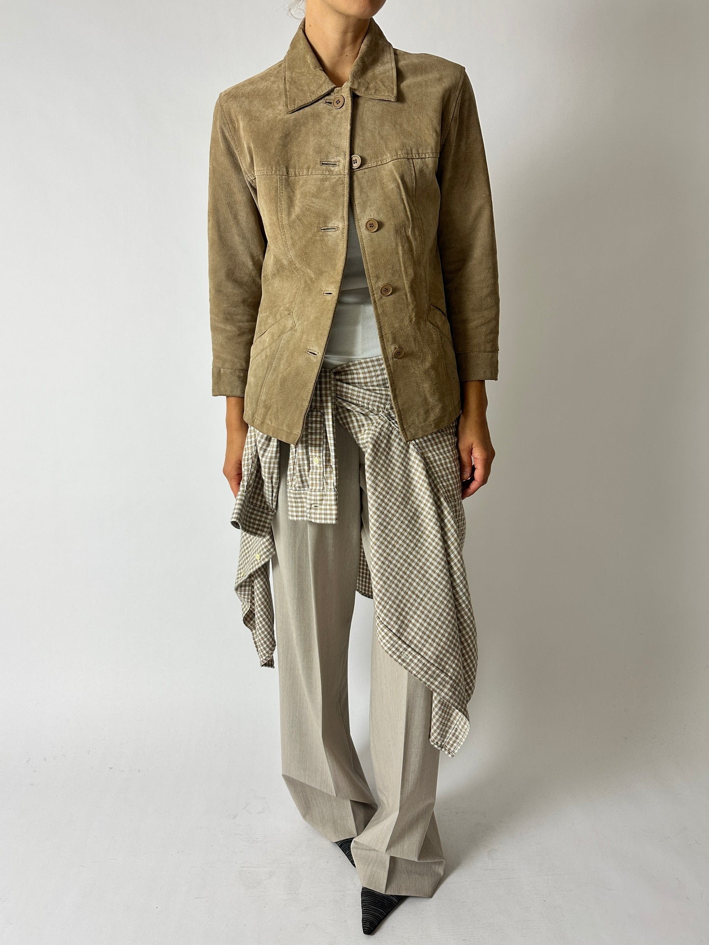 Suede relaxed jacket | Sand