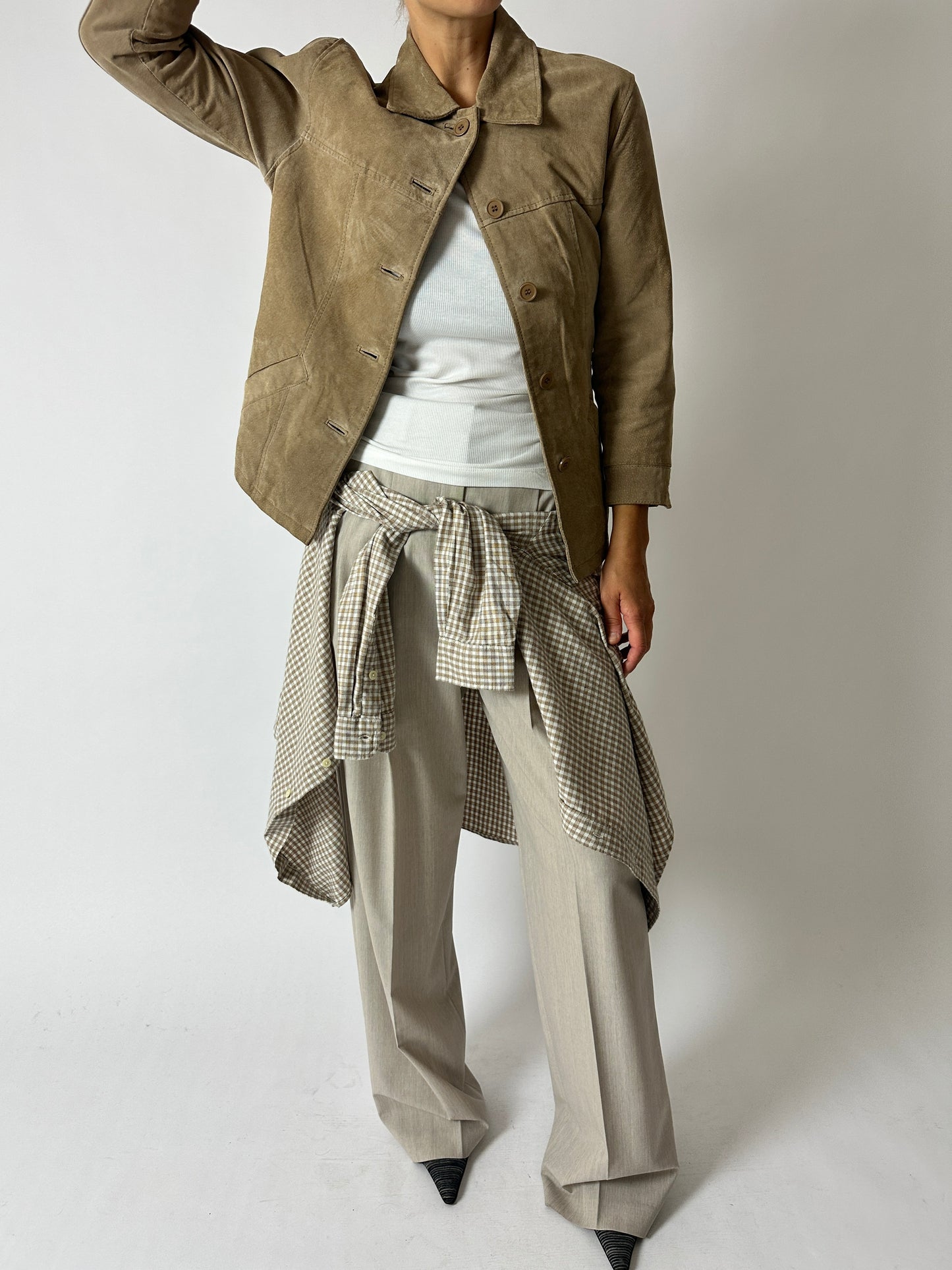 Suede relaxed jacket | Sand