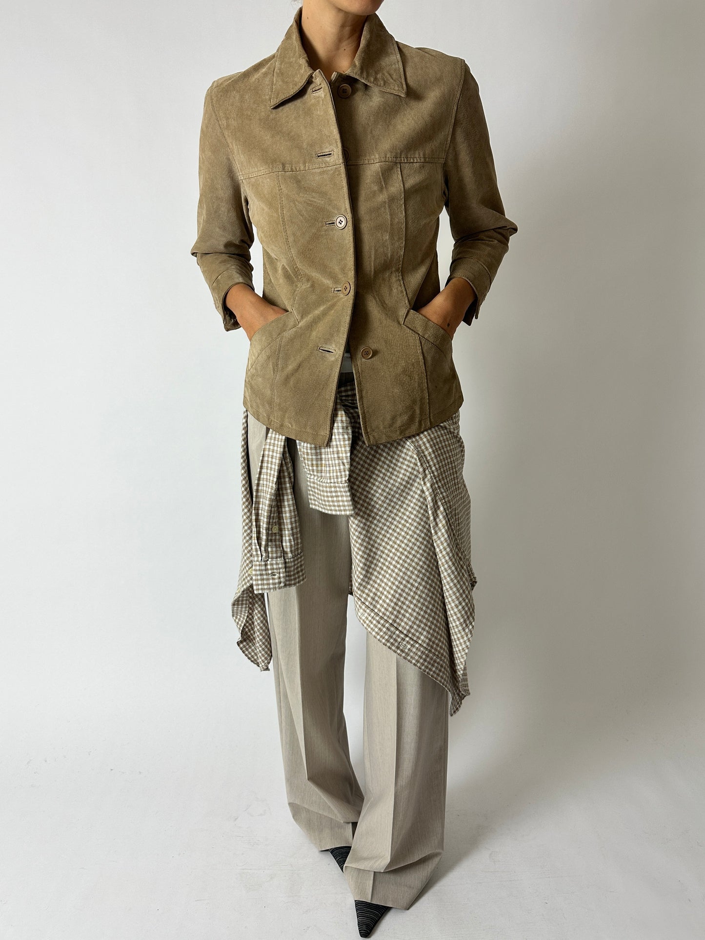 Suede relaxed jacket | Sand