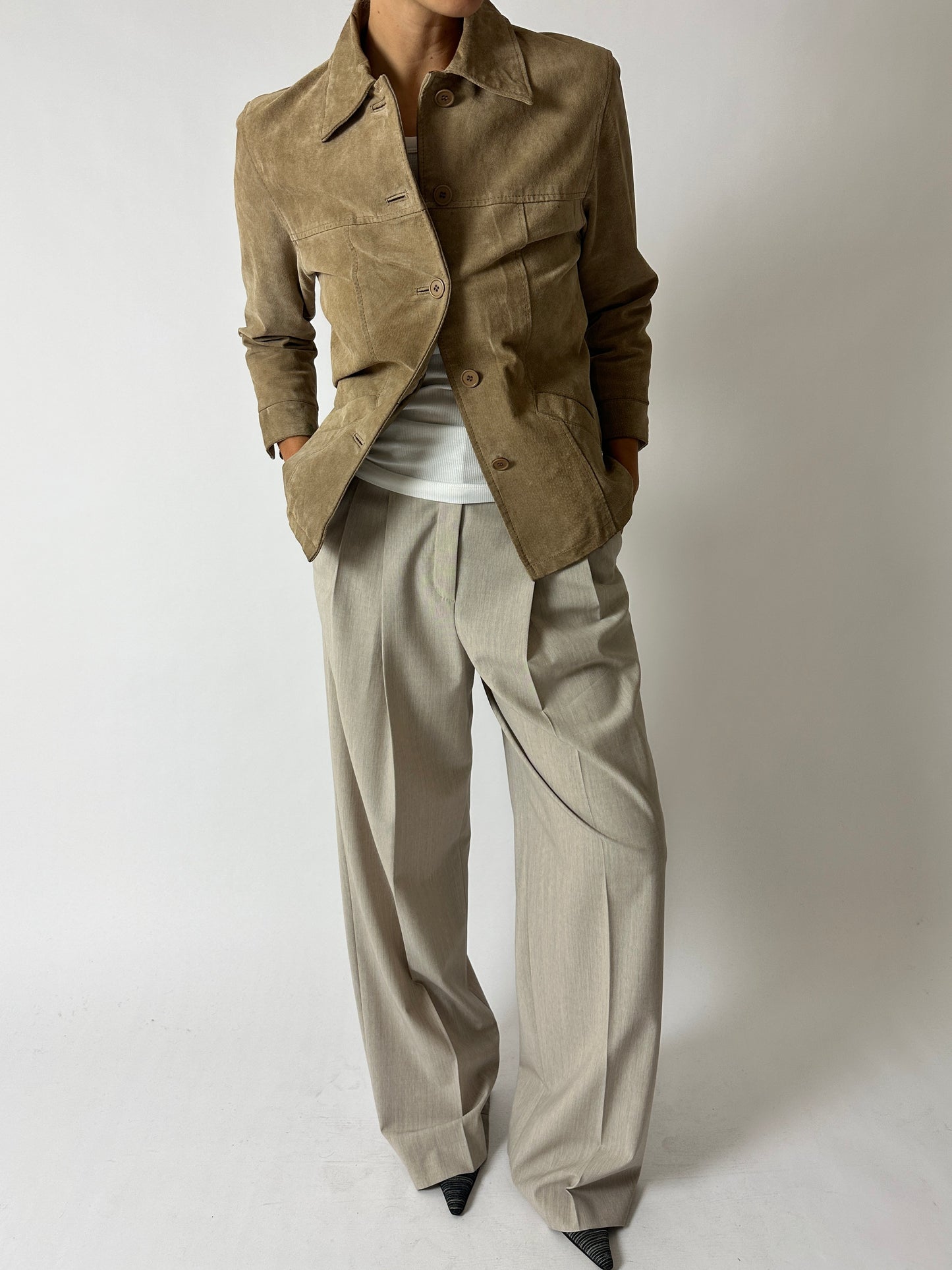 Suede relaxed jacket | Sand