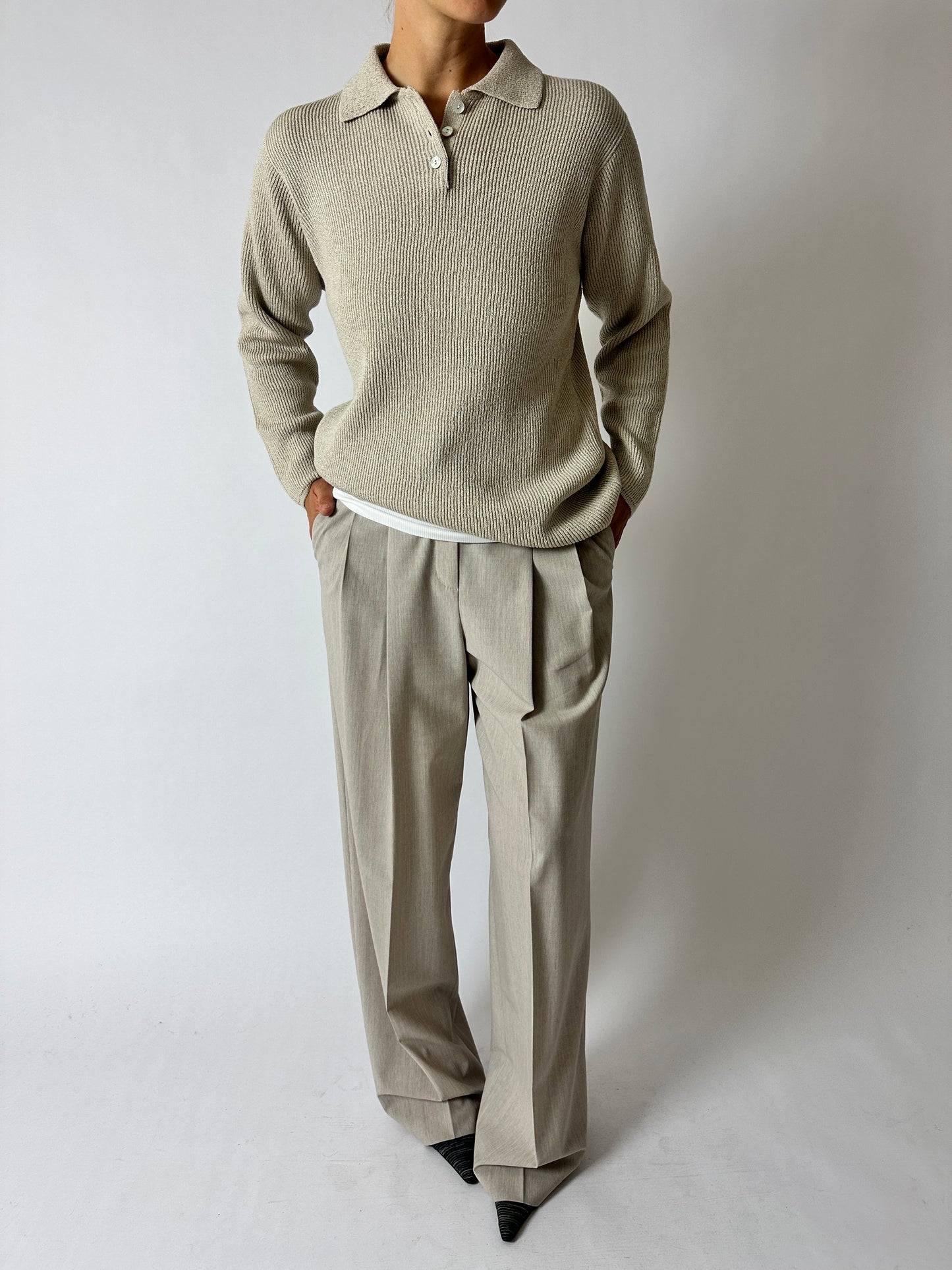 Knitted polo | Ecru