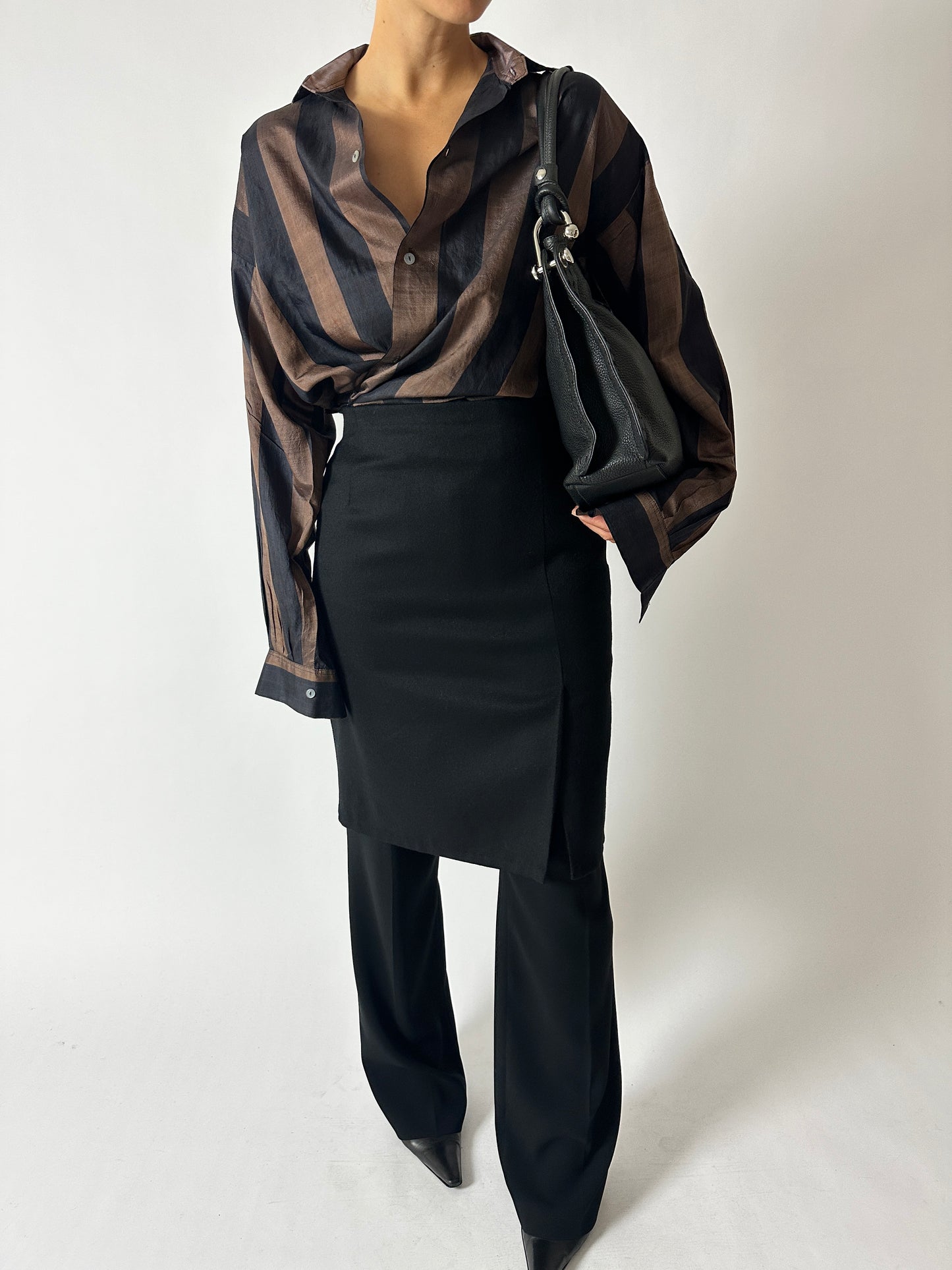 Silk striped shirt | Black / Brown