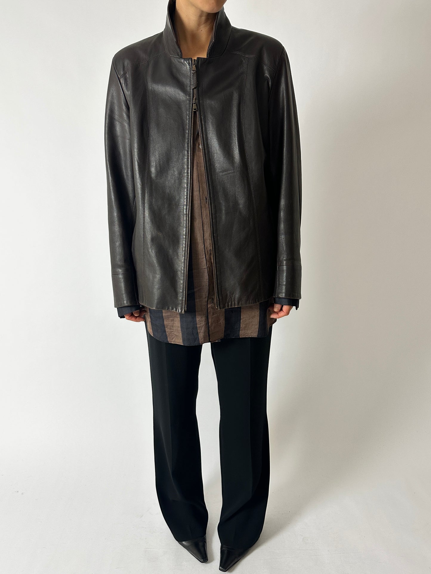 Leather jacket | Dark brown