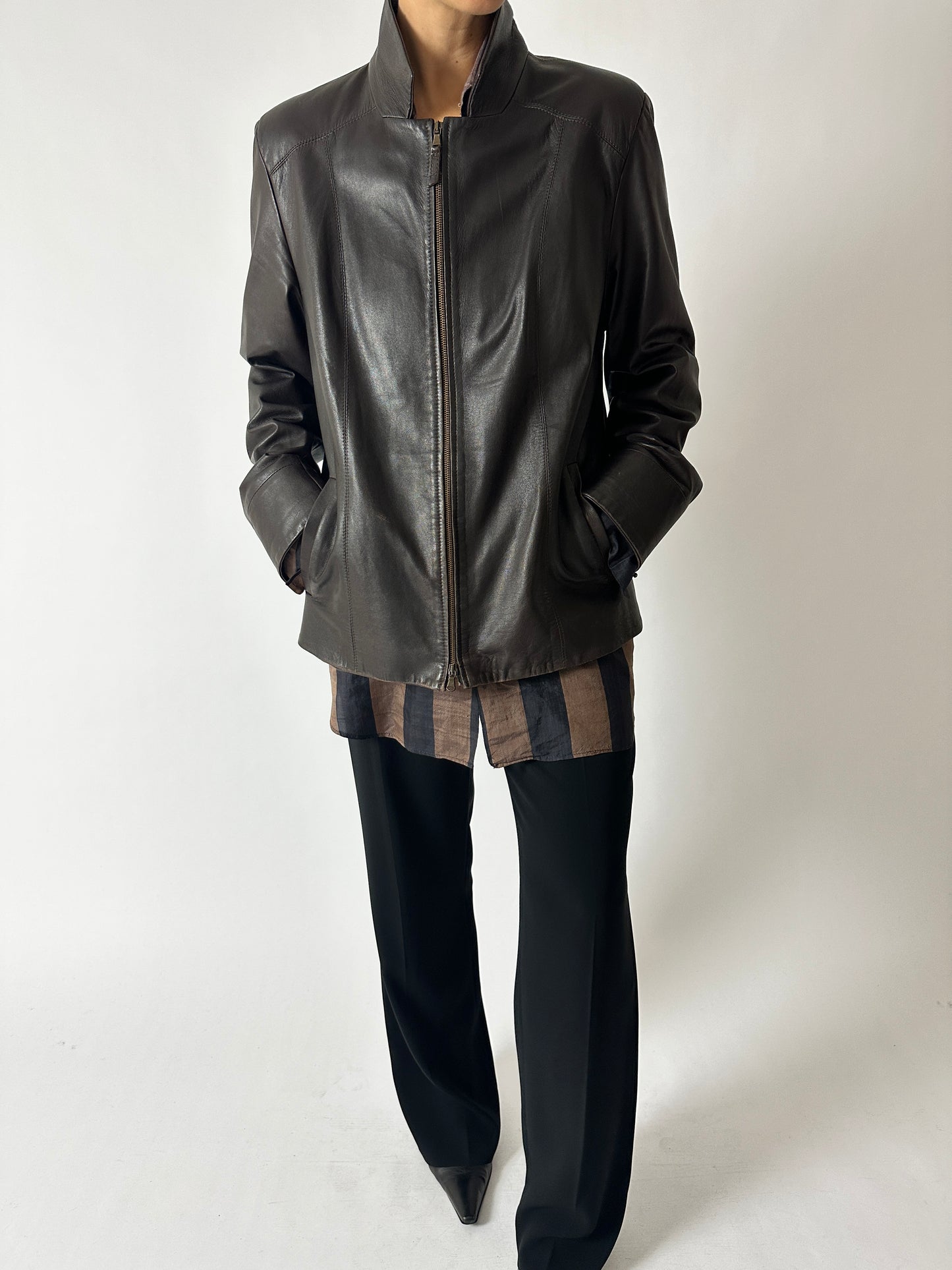 Leather jacket | Dark brown