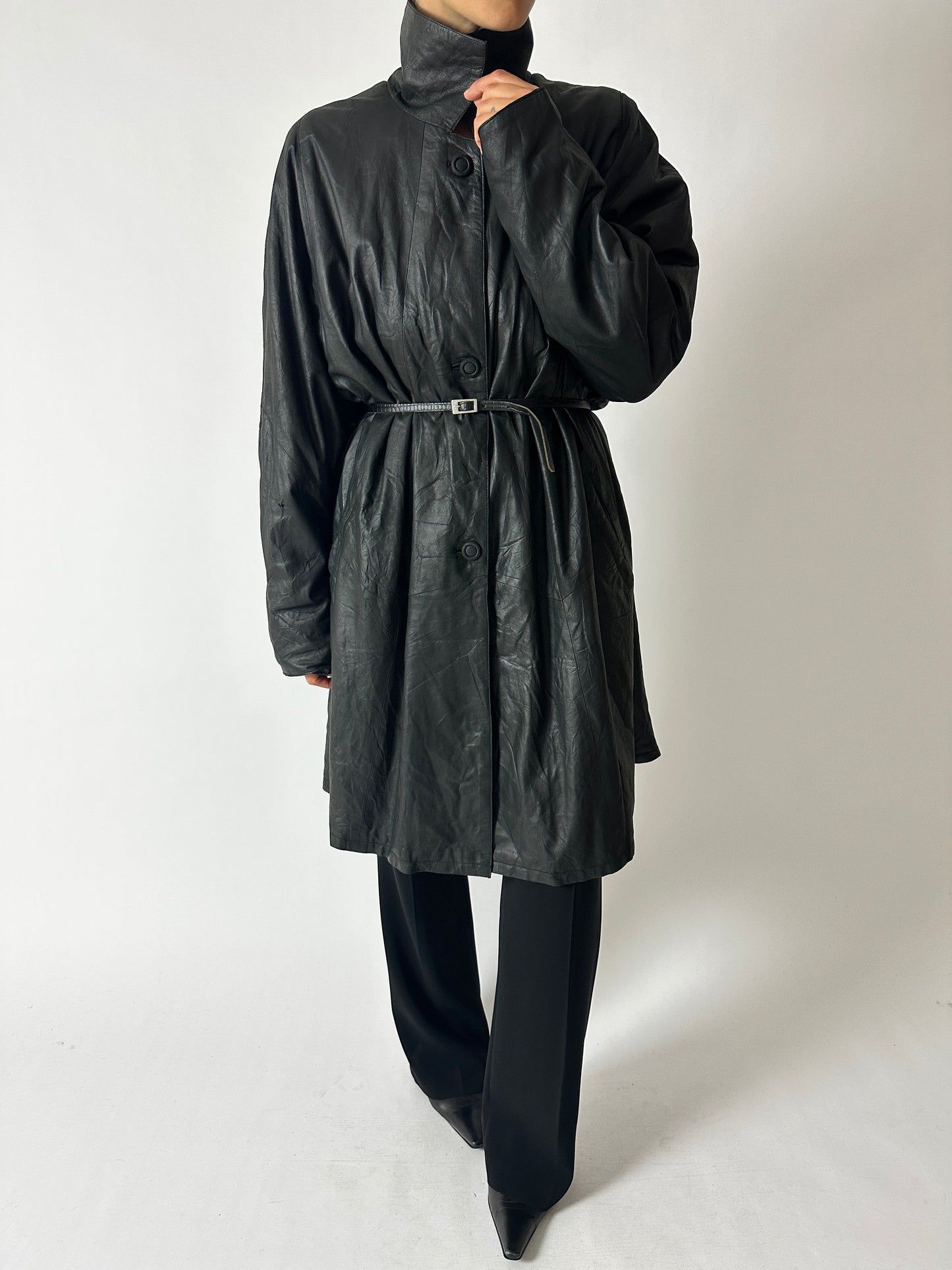 Long leather coat | Black