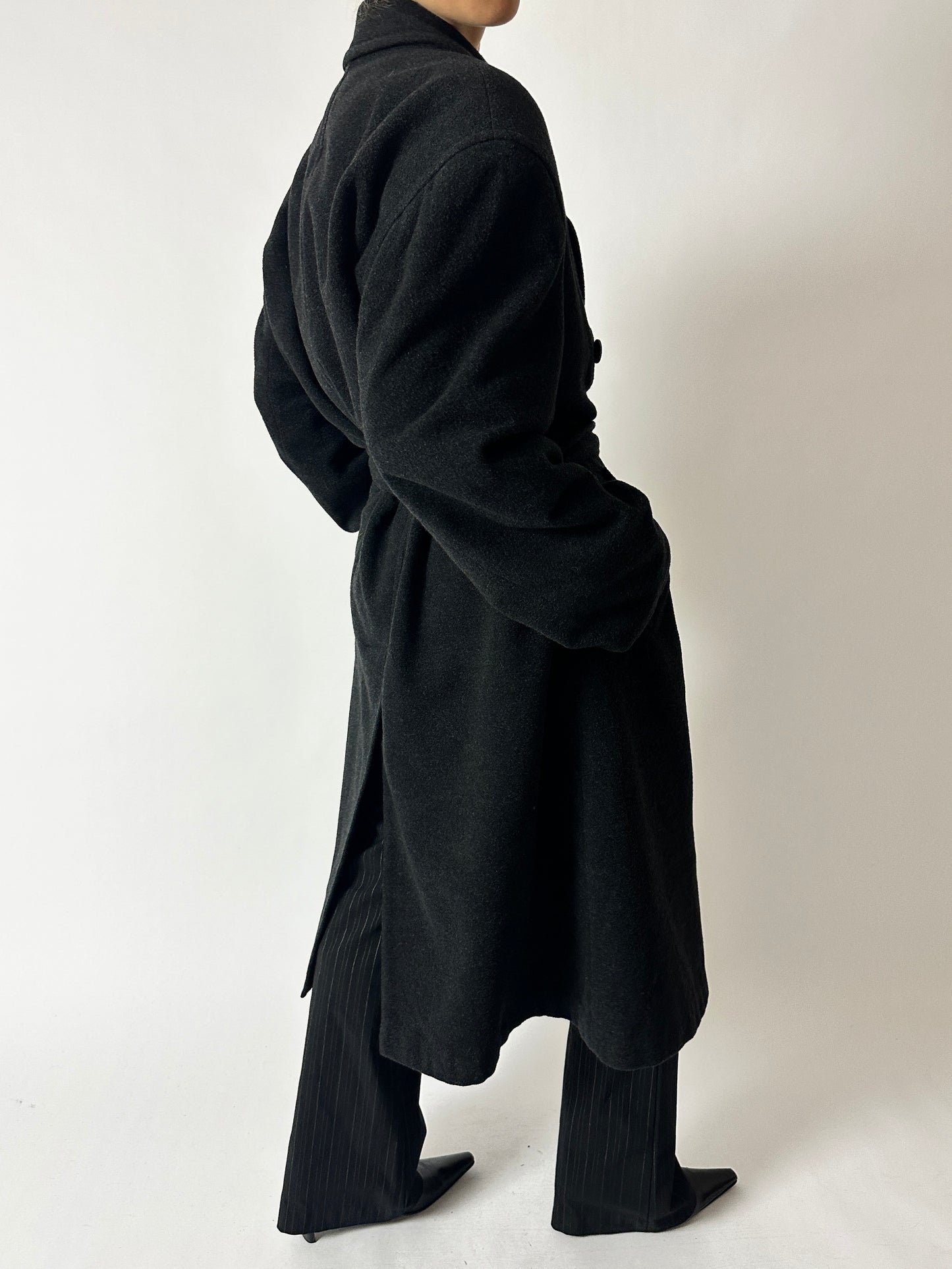 Belted wool coat | Anthracite
