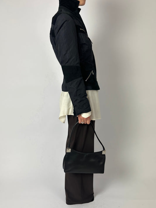 Fitted suede detail jacket | Black