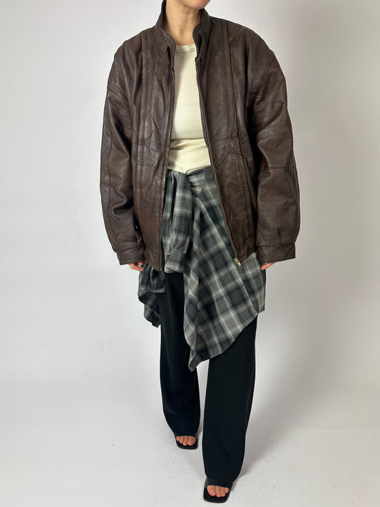 Leather bomber jacket | Dark brown