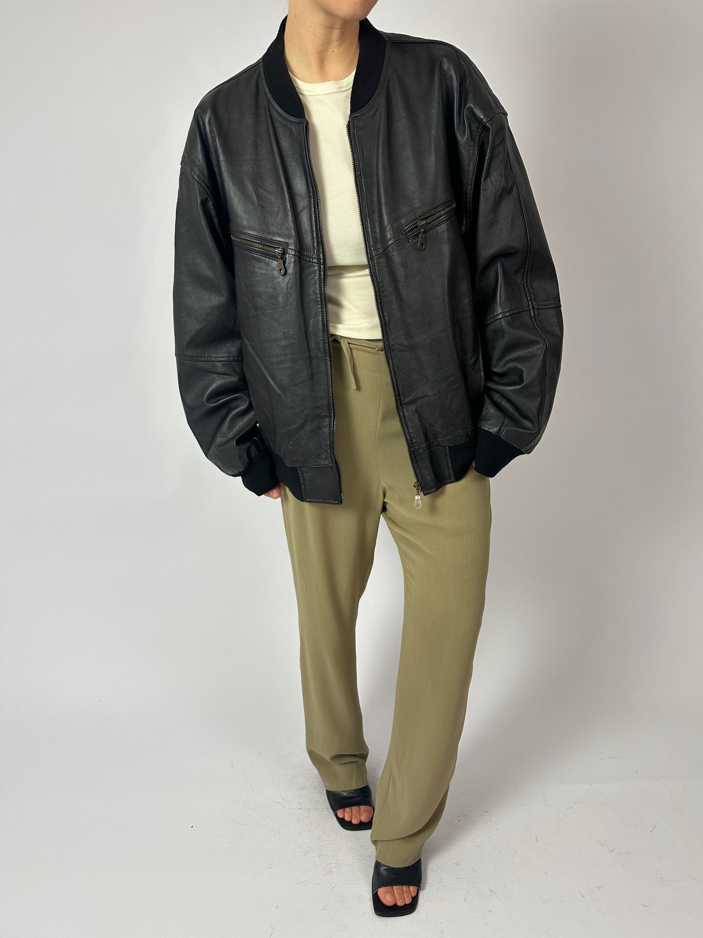 Leather bomber jacket | Black