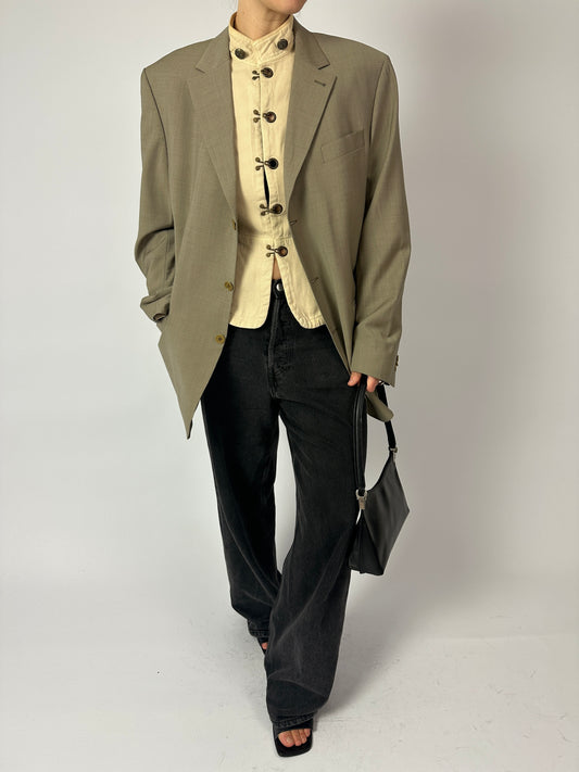 Relaxed fit wool blazer | Beige Grey