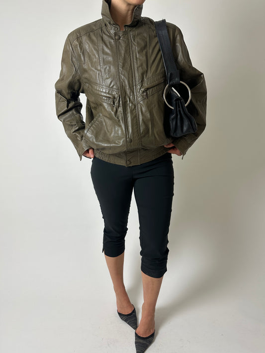 Leather bomber jacket | Green